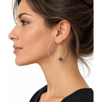 Sterling Silver and Ebony Hoop Earrings, 5 cm � Worn View