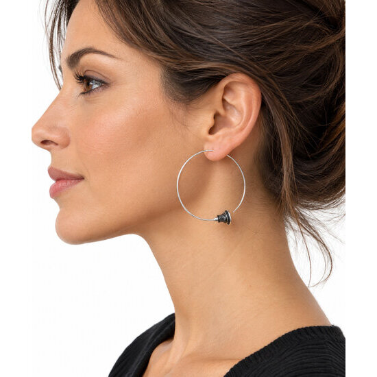 Sterling Silver and Ebony Hoop Earrings, 5 cm � Worn View
