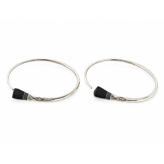 Hand-Engraved Tuareg Hoops � Sterling Silver and Ebony Wood