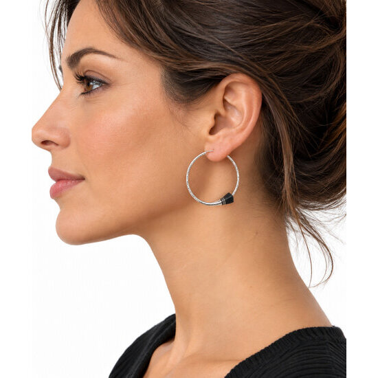 Sterling Silver and Ebony Hoop Earrings, 4 cm � Worn View