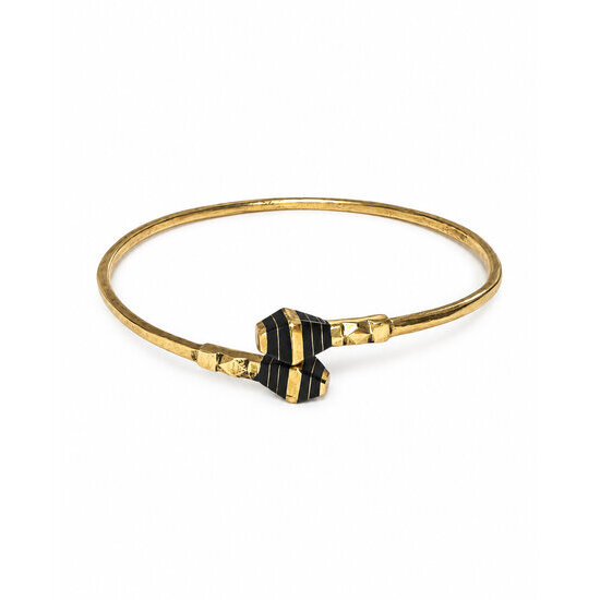 Brass and Ebony Crossover Bangle – Adjustable, Handmade Adjustable Brass and Ebony Wood Bracelet – Overlapping Ends
