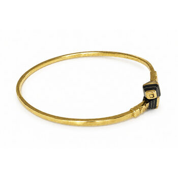 Brass and Ebony Crossover Bangle – Adjustable, Handmade Handmade Gold-Toned and Black Open Bangle – Side View