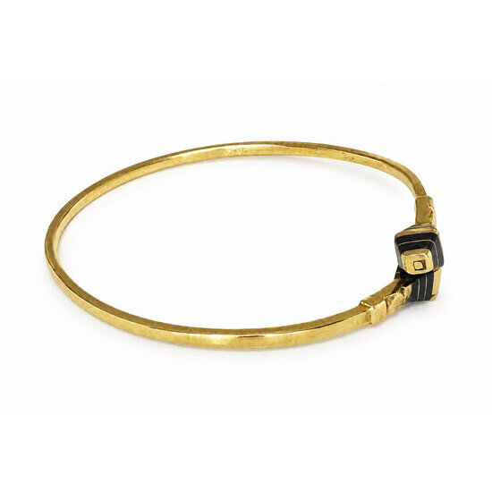 Brass and Ebony Crossover Bangle – Adjustable, Handmade Handmade Gold-Toned and Black Open Bangle – Side View