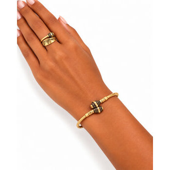 Brass and Ebony Crossover Bangle – Adjustable, Handmade Brass and Ebony Crossover Bangle Worn with Matching Ring